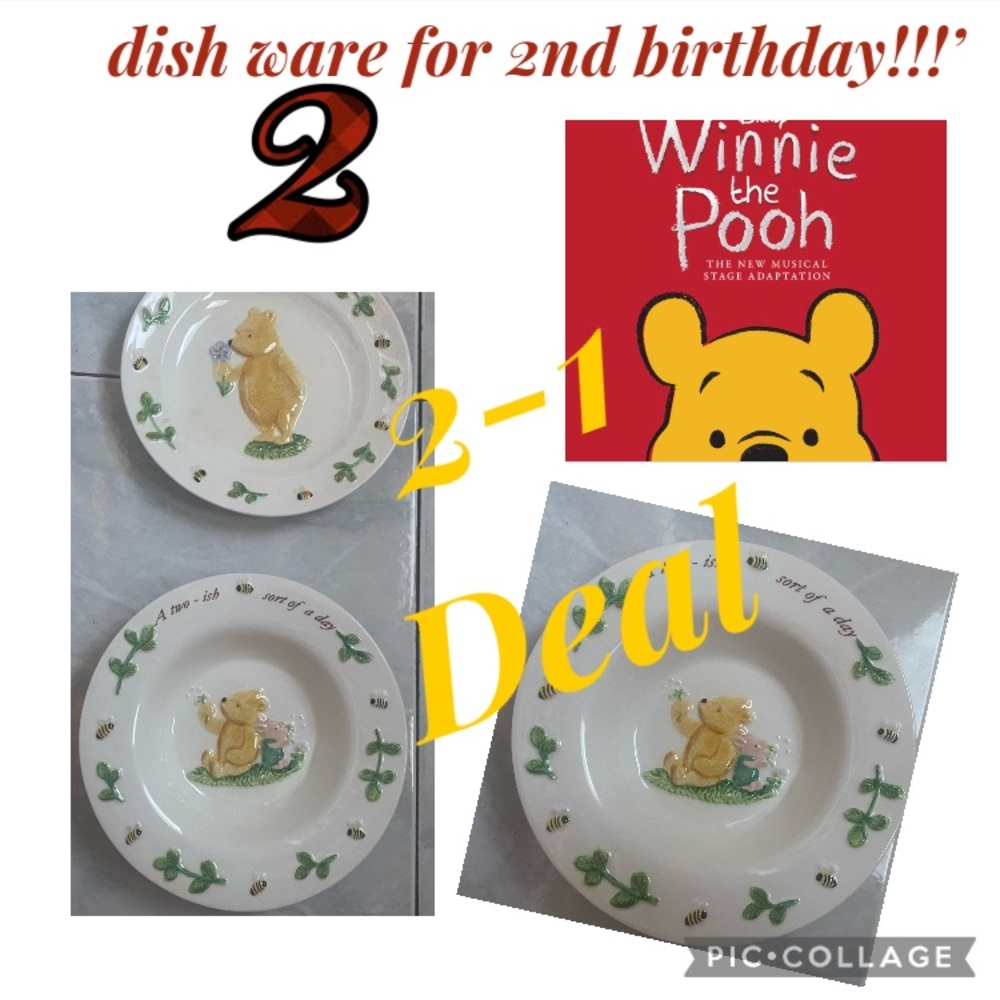 2-1 Deal NEW Disney Winnie pooh 1-white dishware & 1-bowl 2ish sort